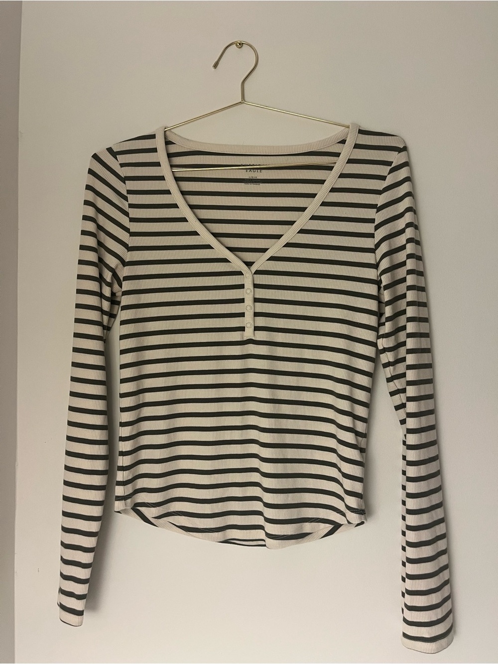 American Eagle Henley Button Long Sleeve Ribbed Shirt